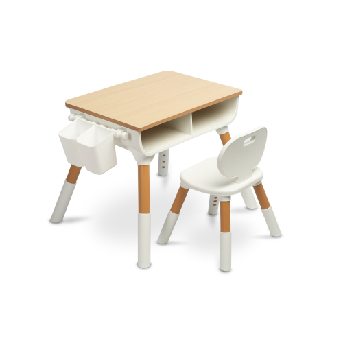 Stolik z krzesłem dla dzieci | Biały z elementami drewnianymi | Meble dziecięce 2