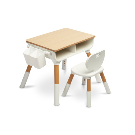 Stolik z krzesłem dla dzieci | Biały z elementami drewnianymi | Meble dziecięce