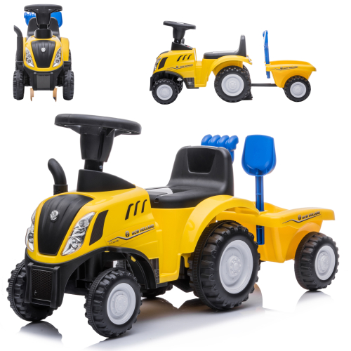 Traktorek jeździk New Holland z odpinaną przyczepką | Żółty