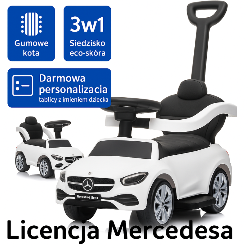 Jeździk pchacz 3w1 Mercedes C63 gumowe koła autko samochodzik dla dzieci na roczek Jeździk pchacz 3w1 Mercedes C63 gumowe koła autko samochodzik dla dzieci na roczek
