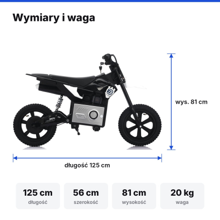 Elektryczny motocykl dla dzieci 36V 300 W, pompowane koła | Nelik