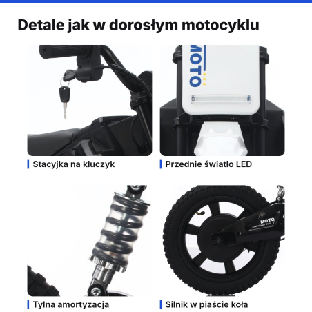 Elektryczny motocykl dla dzieci 36V 300 W, pompowane koła | Nelik