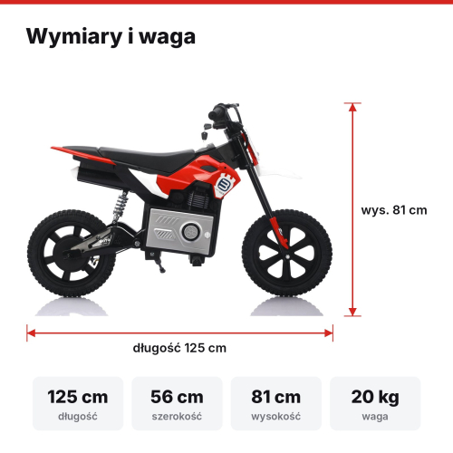 Elektryczny motocykl dla dzieci 36V 300 W, pompowane koła | Nelik 2