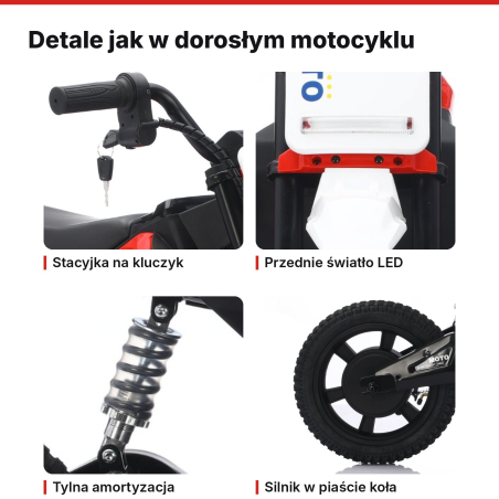Elektryczny motocykl dla dzieci 36V 300 W, pompowane koła | Nelik